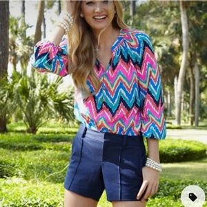 Lilly Pulitzer 100% Silk Elsa Top in Hearts a Flutter Chevron size M